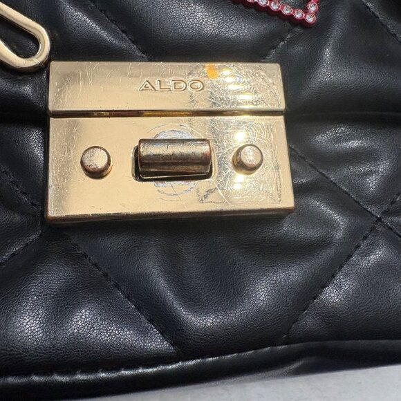 Aldo Black Quilted Chain Strap Shoulder Bag W/ GoldTone Accent & Decorative Pins - Picture 15 of 16